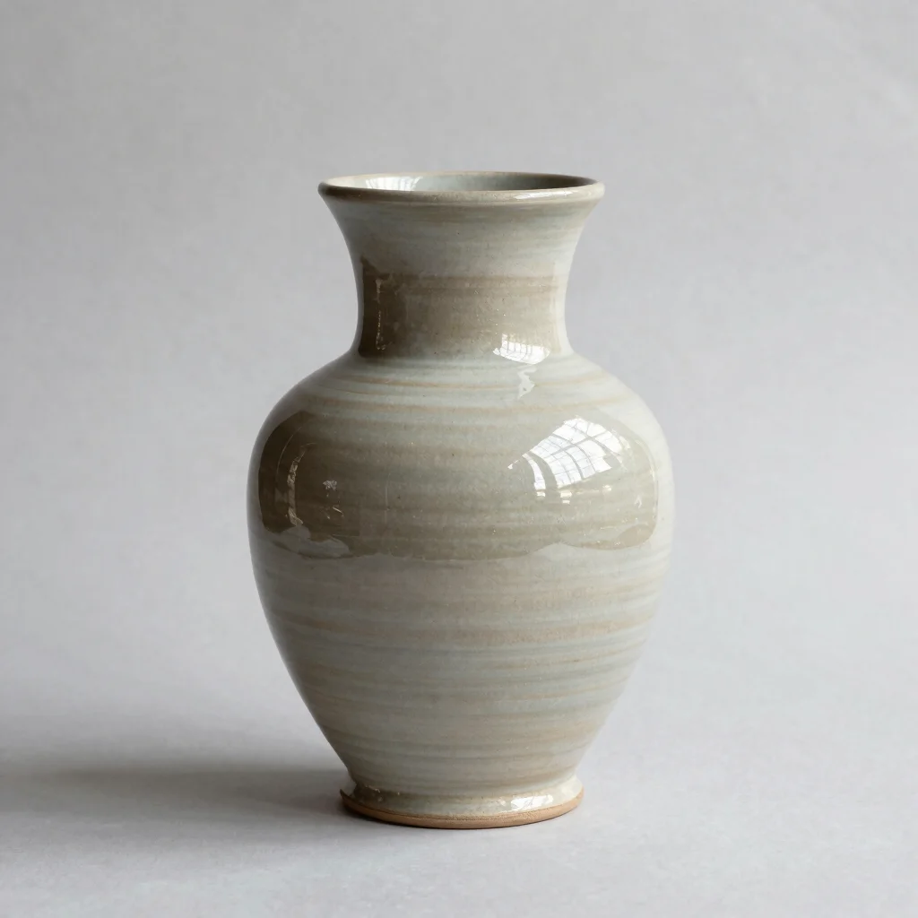 Editorial artwork photograph of a glazed ceramic vessel, soft eve