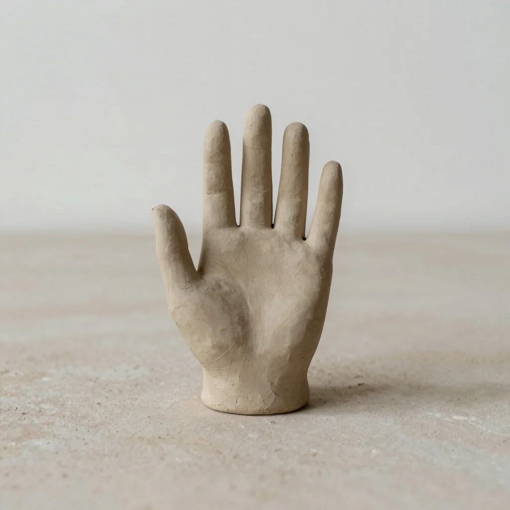 Editorial artwork photograph of a small hand-built clay sculpture